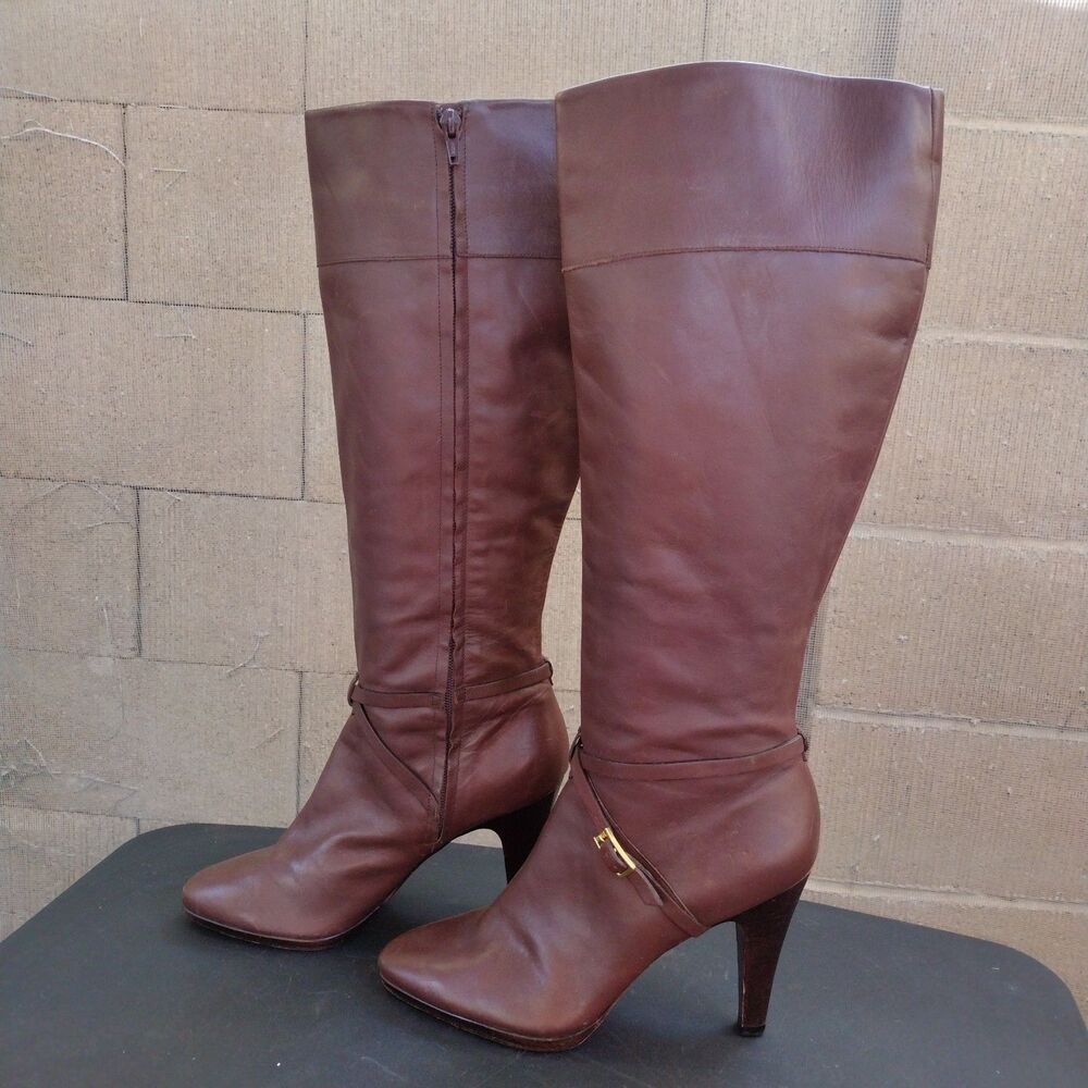 Banana Republic Tall Chocolate Brown Leather Heel Boots Womens Sz 10 Made Brazil
